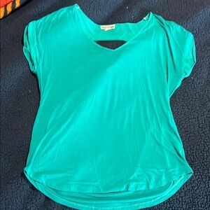 Pleione Green and Blue Cut Out Short Sleeve Tee